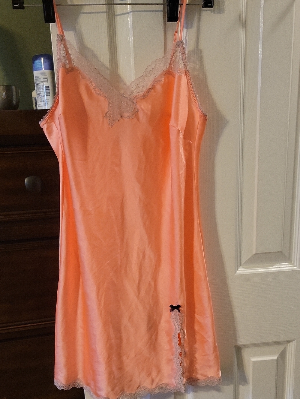 NWOT Victoria's Secret Coral Peach Satin Lace-Trim Chemise & Bikini Set MEDIUM - Picture 6 of 6